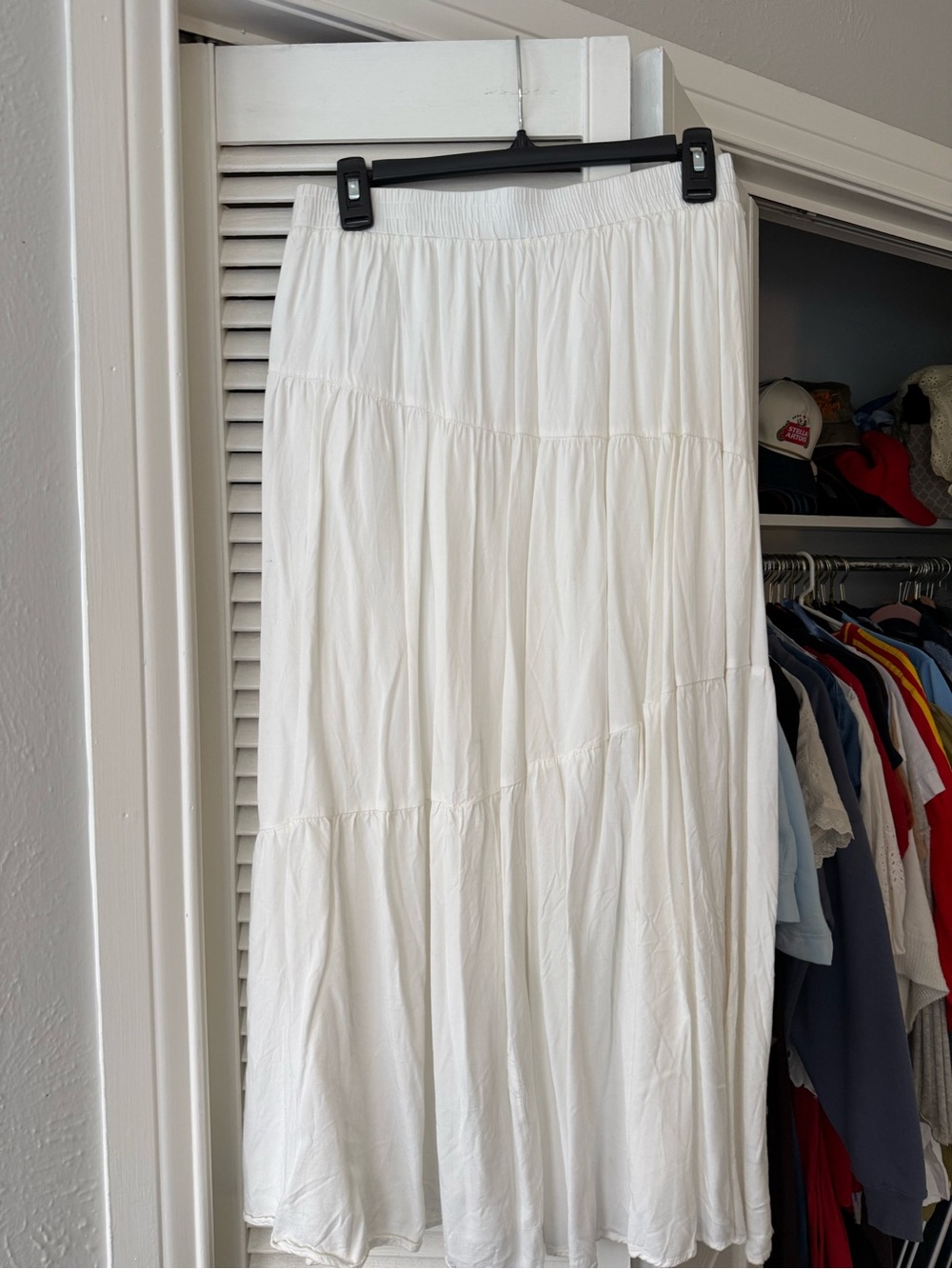 Amazon White Tiered Maxi Skirt with Elastic Waist